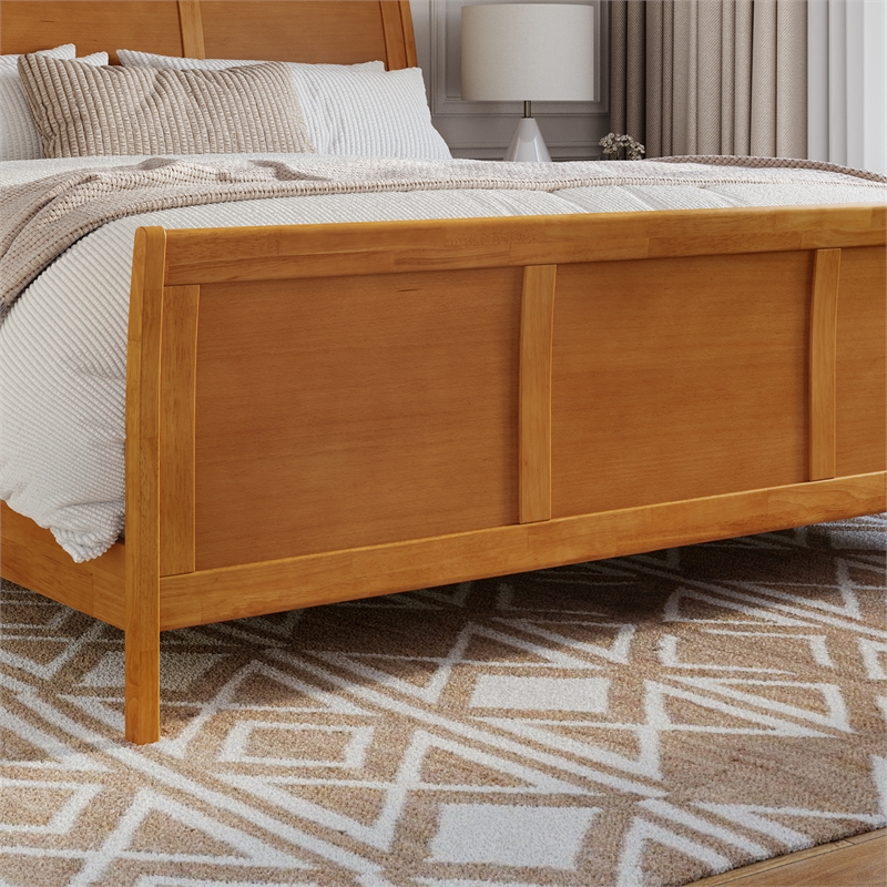 Portland King Wood Foundation Bed Frame with Matching Footboard Light Toffee