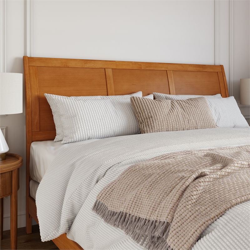 Portland King Wood Foundation Bed Frame with Matching Footboard Light Toffee