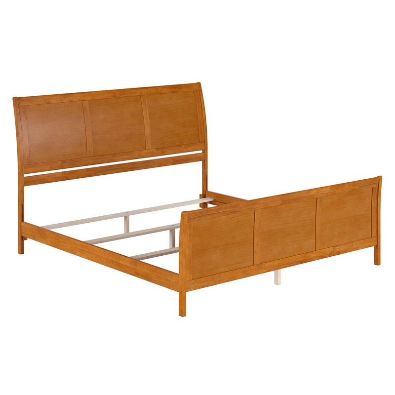 Portland King Wood Foundation Bed Frame with Matching Footboard Light Toffee