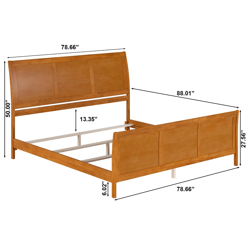 Portland King Wood Foundation Bed Frame with Matching Footboard Light Toffee