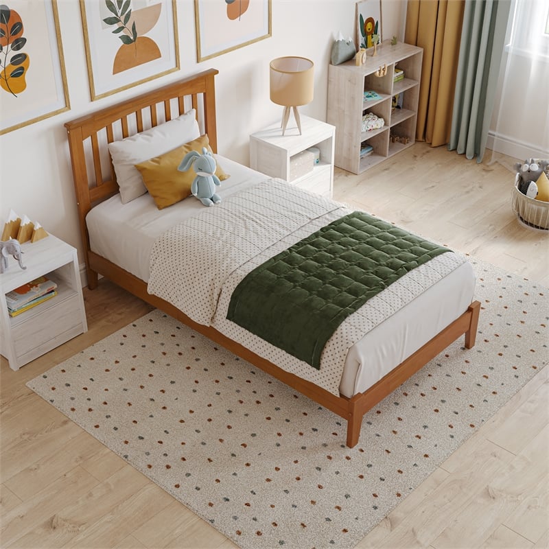 Mission Twin Solid Wood Low Profile Platform Bed in Light Toffee