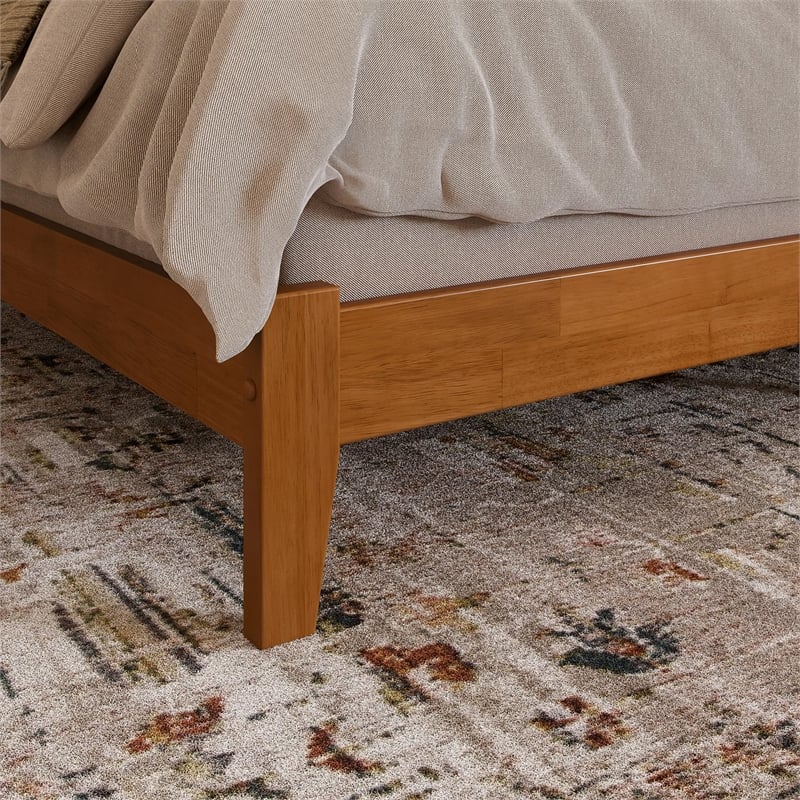 Portland Queen Solid Wood Low Profile Platform Bed in Light Toffee