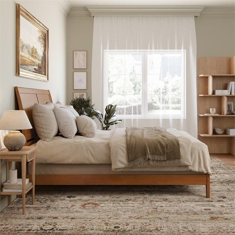 Portland Queen Solid Wood Low Profile Platform Bed in Light Toffee
