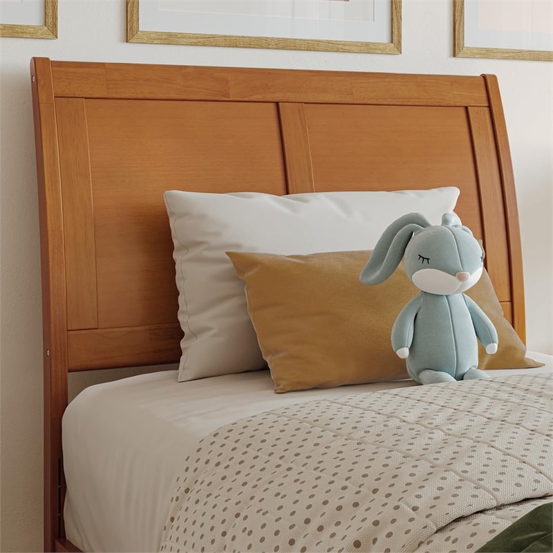 Portland Twin XL Solid Wood Low Profile Platform Bed in Light Toffee