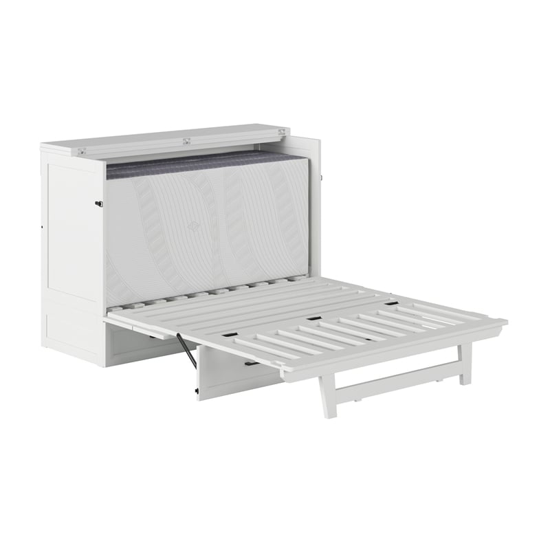 Tucson Full Wood Murphy Bed Chest with Mattress Drawer & Charger in White