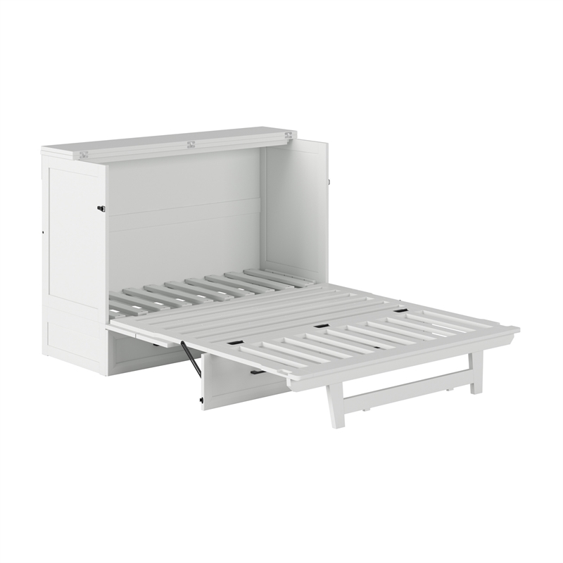 Tucson Full Wood Murphy Bed Chest with Mattress Drawer & Charger in White