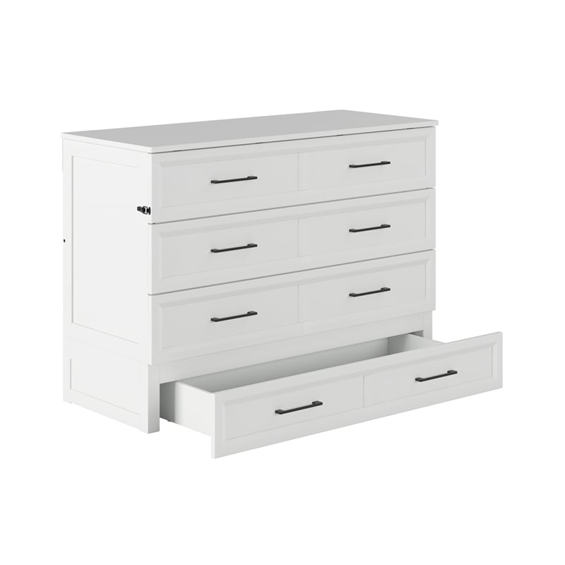 Tucson Full Wood Murphy Bed Chest with Mattress Drawer & Charger in White