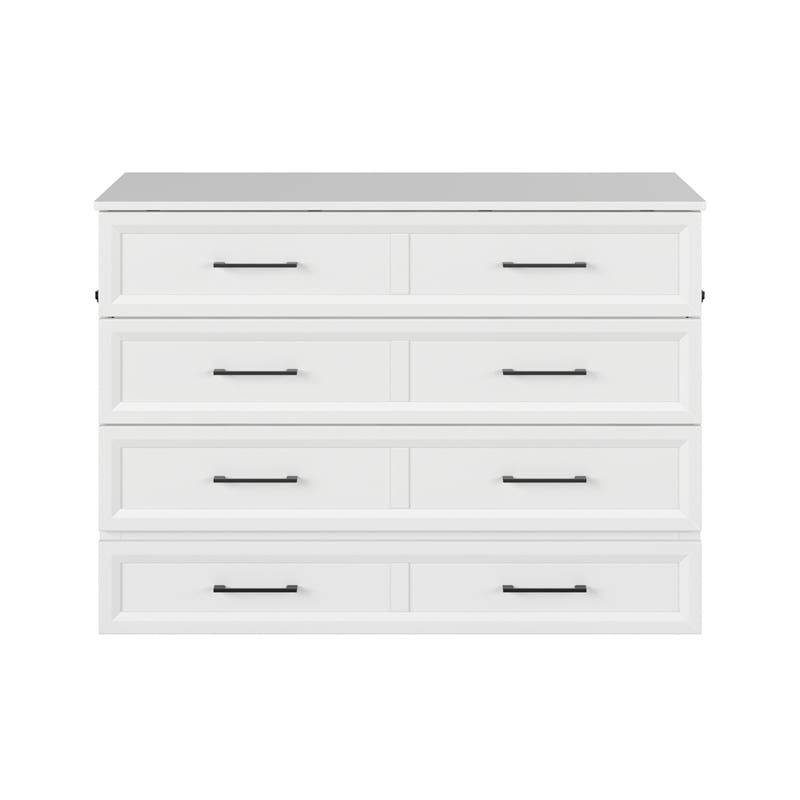 Tucson Full Wood Murphy Bed Chest with Mattress Drawer & Charger in White
