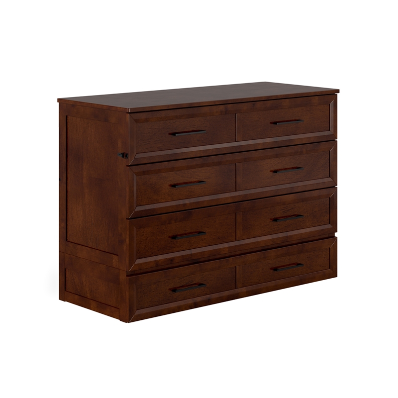 Tucson Full Wood Murphy Bed Chest with Mattress Drawer & Charger in Walnut