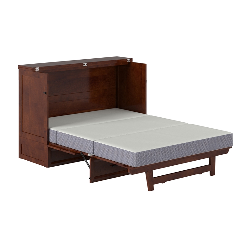 Tucson Full Wood Murphy Bed Chest with Mattress Drawer & Charger in Walnut