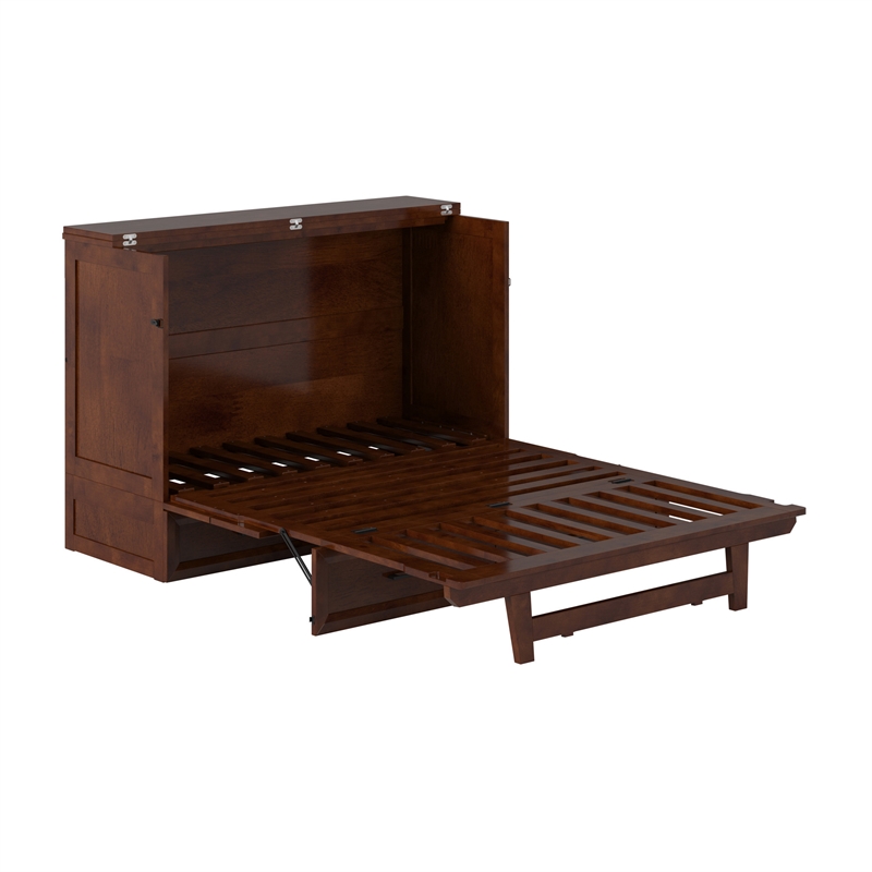 Tucson Full Wood Murphy Bed Chest with Mattress Drawer & Charger in Walnut