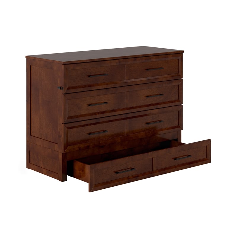 Tucson Full Wood Murphy Bed Chest with Mattress Drawer & Charger in Walnut