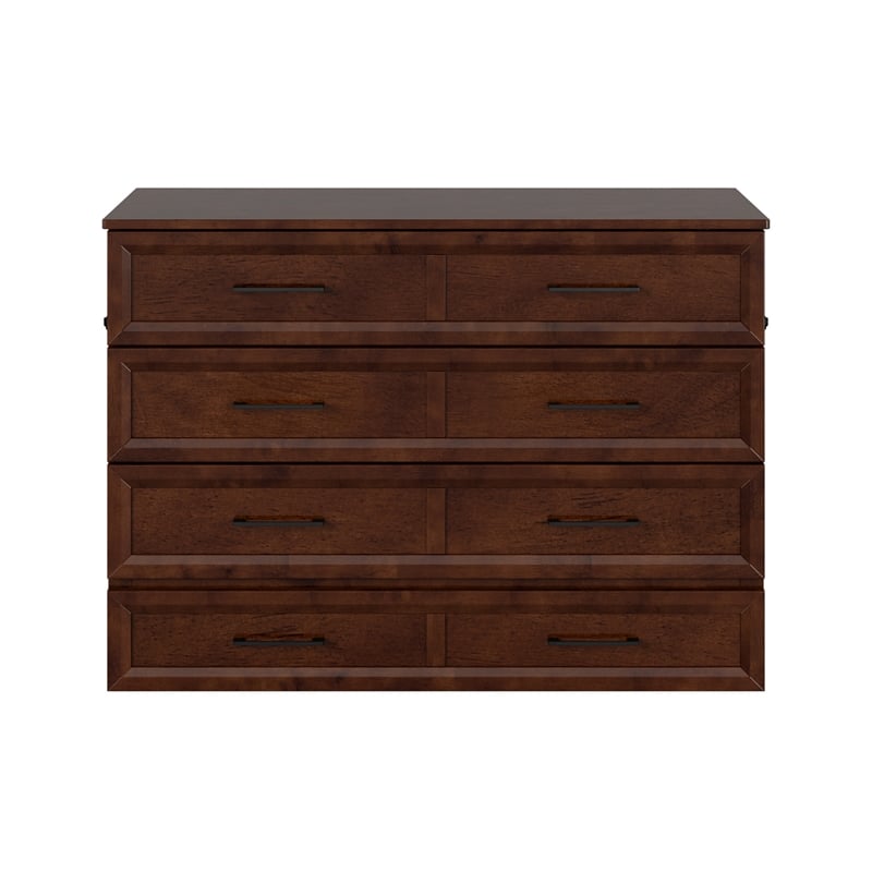 Tucson Full Wood Murphy Bed Chest with Mattress Drawer & Charger in Walnut