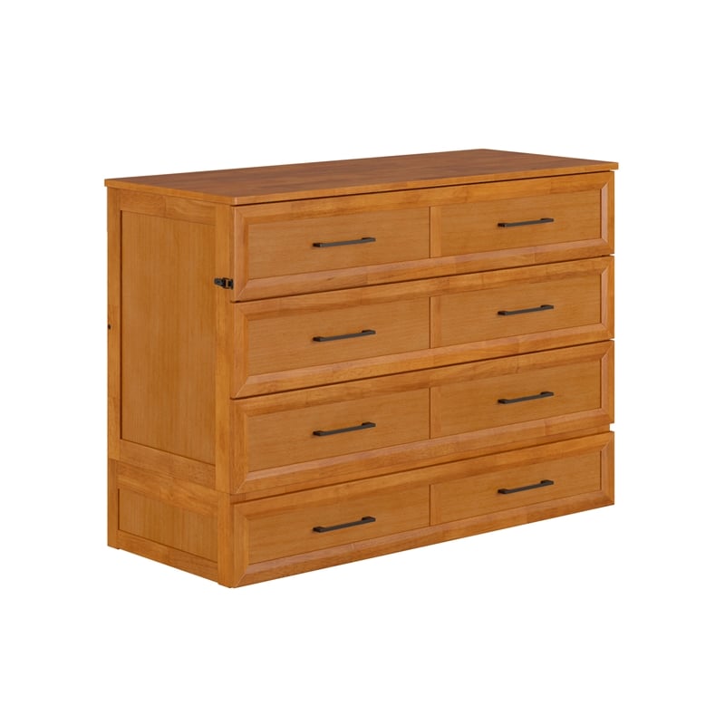 Tucson Full Wood Murphy Bed Chest with Mattress Drawer & Charger in Toffee