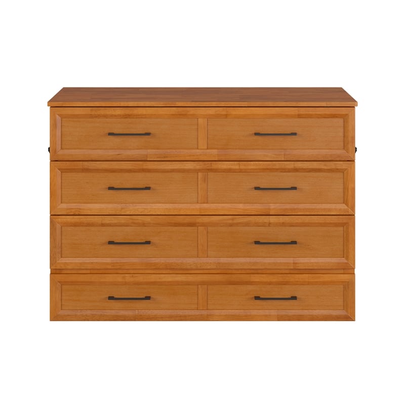 Tucson Full Wood Murphy Bed Chest with Mattress Drawer & Charger in Toffee