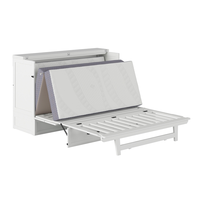 Tucson Queen Wood Murphy Bed Chest with Mattress Drawer & Charger in White
