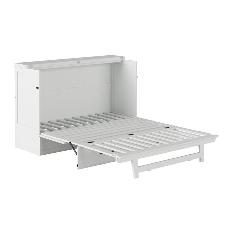 Tucson Queen Wood Murphy Bed Chest with Mattress Drawer & Charger in White