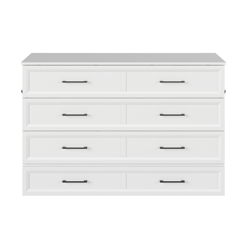 Tucson Queen Wood Murphy Bed Chest with Mattress Drawer & Charger in White