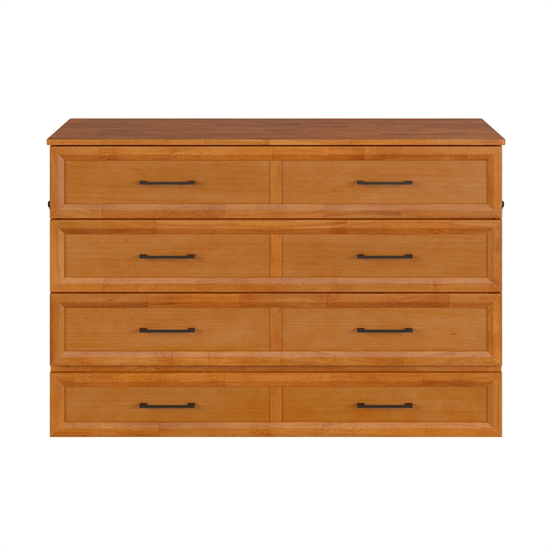 Tucson Queen Wood Murphy Bed Chest with Mattress Drawer & Charger in Toffee