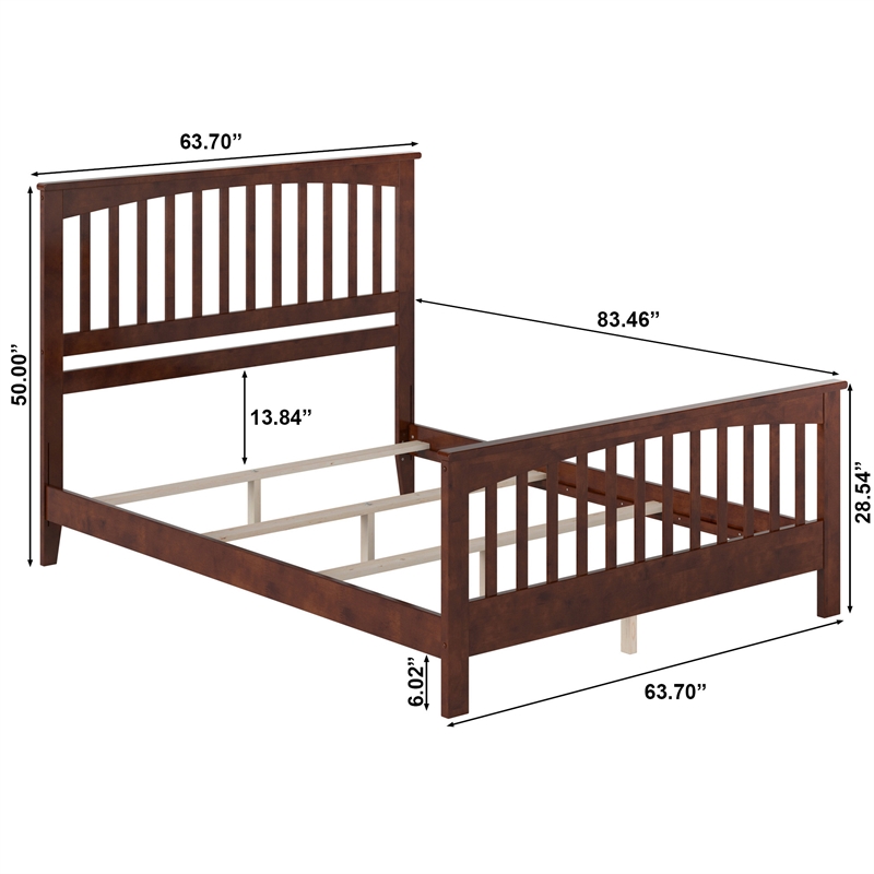 Brooklyn Queen Wood Foundation Bed with Matching Footboard in Walnut