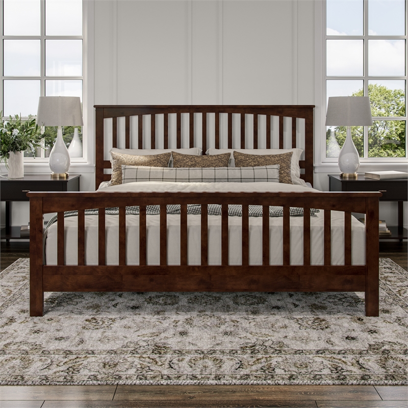 Brooklyn King Wood Foundation Bed with Matching Footboard in Walnut