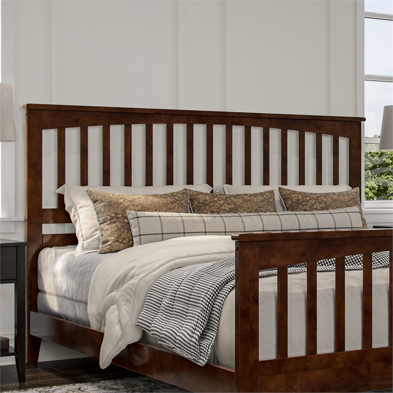 Brooklyn King Wood Foundation Bed with Matching Footboard in Walnut