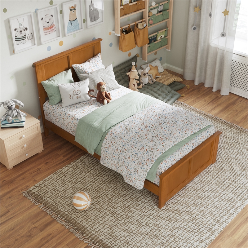 Madison Twin Low Profile Platform Bed with Matching Footboard in Light Toffee