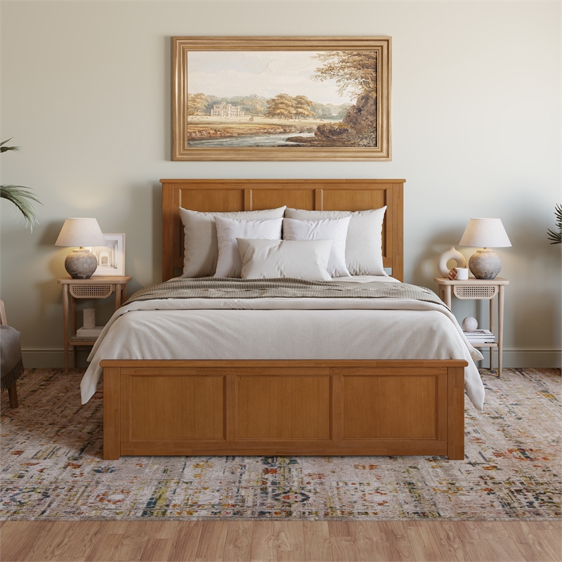 Madison Queen Low Profile Platform Bed with Matching Footboard in Light Toffee