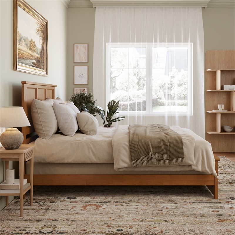 Madison Queen Low Profile Platform Bed with Matching Footboard in Light Toffee