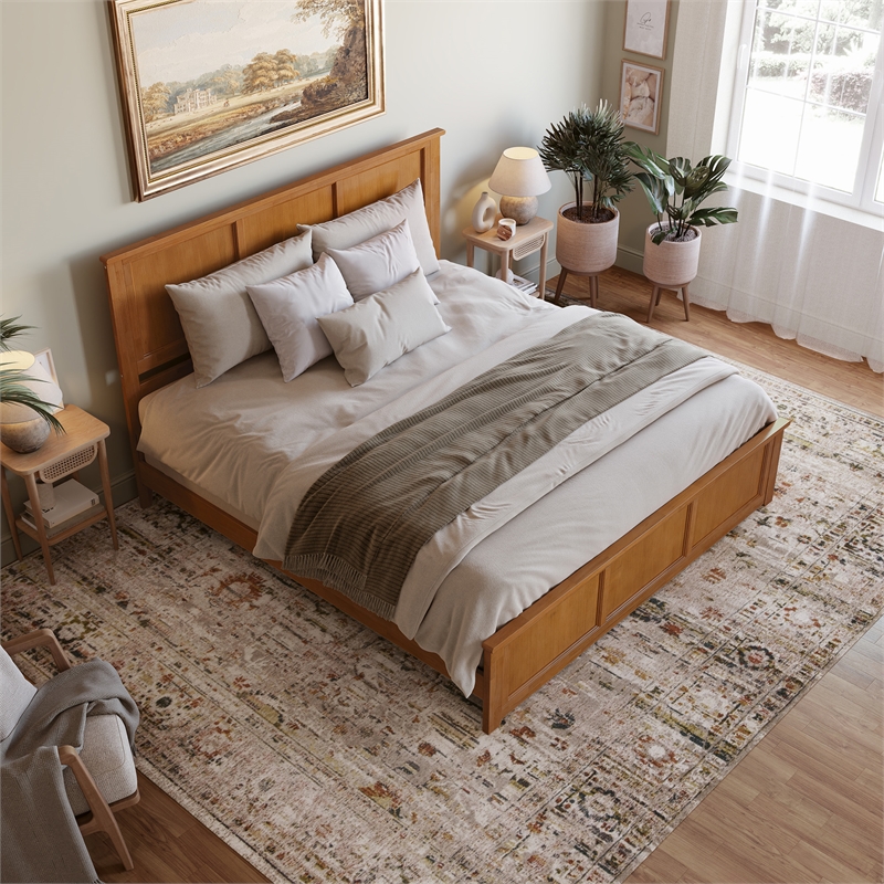 Madison King Low Profile Platform Bed with Matching Footboard in Light Toffee