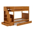 Dover Twin over Twin Wood Staircase Bunk Bed w/ Drawer & Trundle in Light Toffee