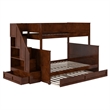 Dover Twin over Full Wood Staircase Bunk Bed with Drawer & Trundle in Walnut