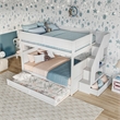 Dover Full over Full Wood Staircase Bunk Bed with Drawer & Trundle in White