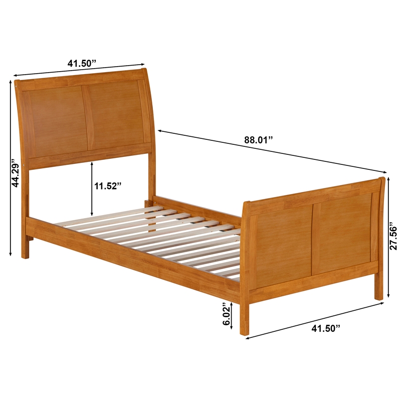 Portland Twin XL Wood Low Platform Bed with Matching Footboard in Light Toffee