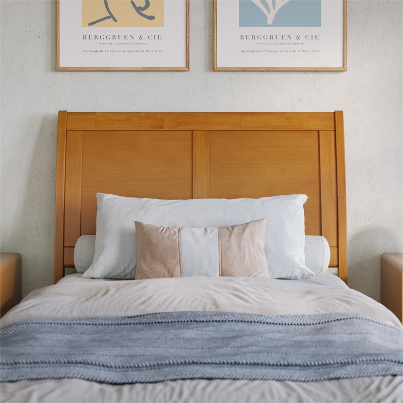 Portland Twin XL Wood Low Platform Bed with Matching Footboard in Light Toffee