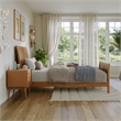 Portland Twin XL Wood Low Platform Bed with Matching Footboard in Light Toffee