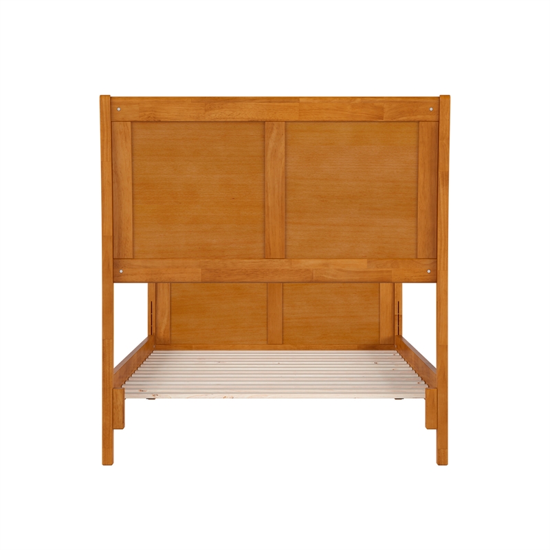 Portland Twin XL Wood Low Platform Bed with Matching Footboard in Light Toffee