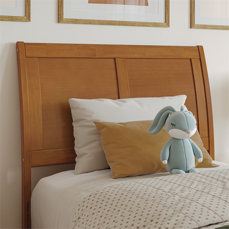 Portland Twin Wood Low Platform Bed with Matching Footboard in Light Toffee