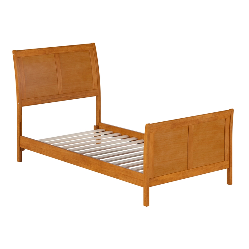 Portland Twin Wood Low Platform Bed with Matching Footboard in Light Toffee