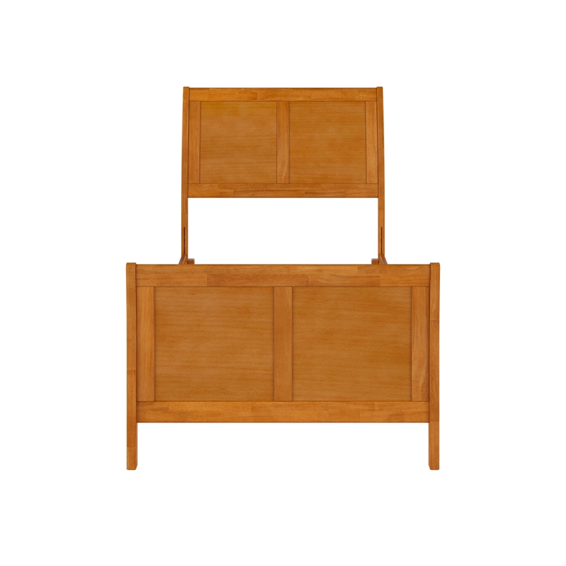Portland Twin Wood Low Platform Bed with Matching Footboard in Light Toffee
