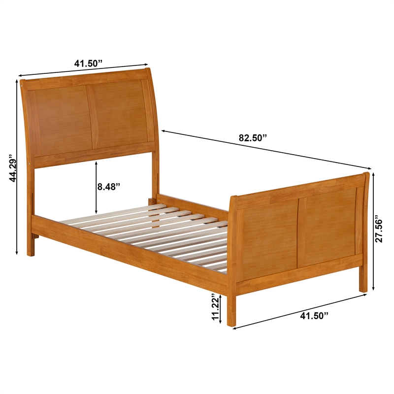 Portland Twin Wood Low Platform Bed with Matching Footboard in Light Toffee
