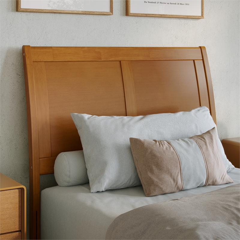 Portland Twin XL Wood Foundation Bed Frame with Matching Footboard  Light Toffee