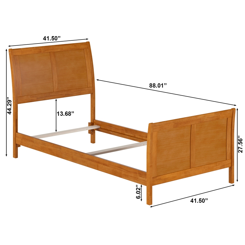 Portland Twin XL Wood Foundation Bed Frame with Matching Footboard  Light Toffee