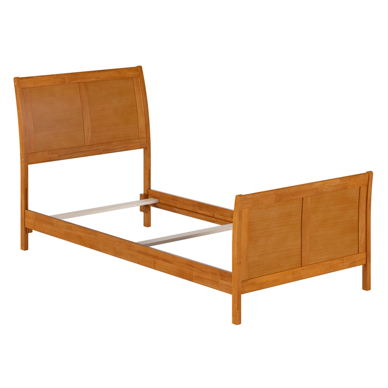 Portland Twin XL Wood Foundation Bed Frame with Matching Footboard  Light Toffee