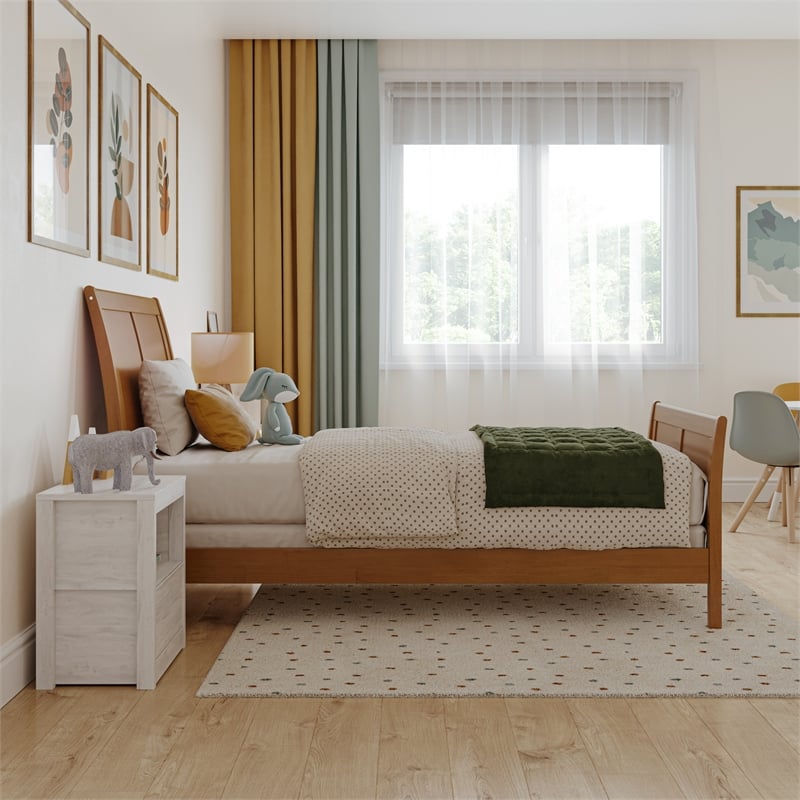 Portland Twin Wood Foundation Bed Frame with Matching Footboard Light Toffee