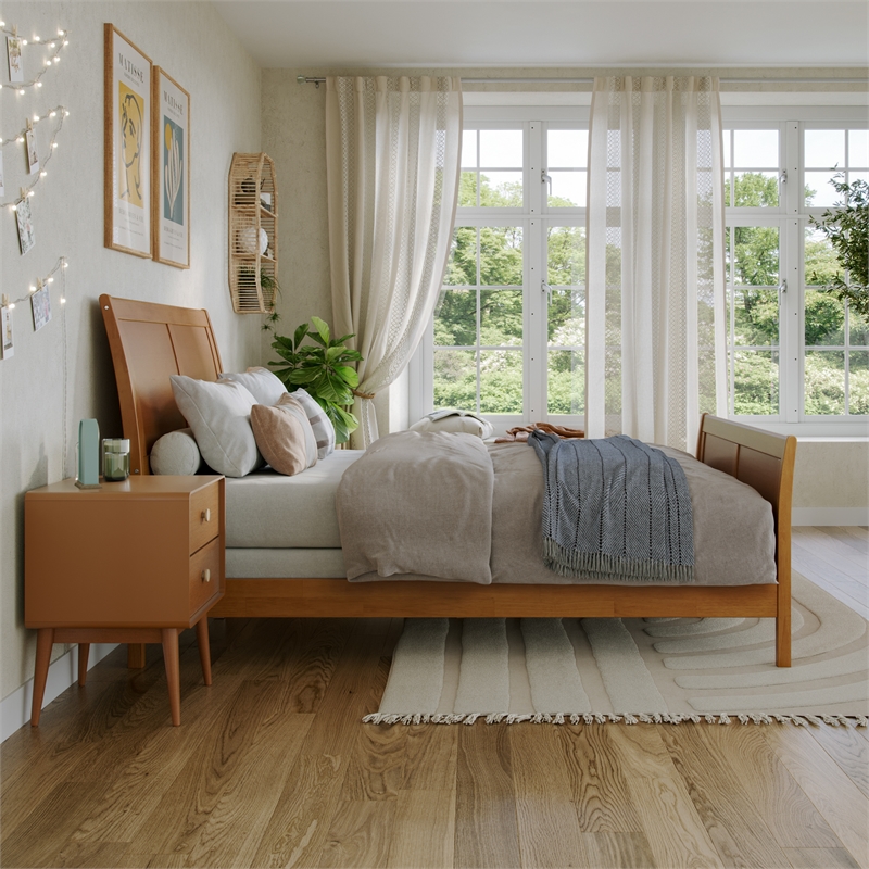 Portland Full Wood Foundation Bed Frame with Matching Footboard Light Toffee