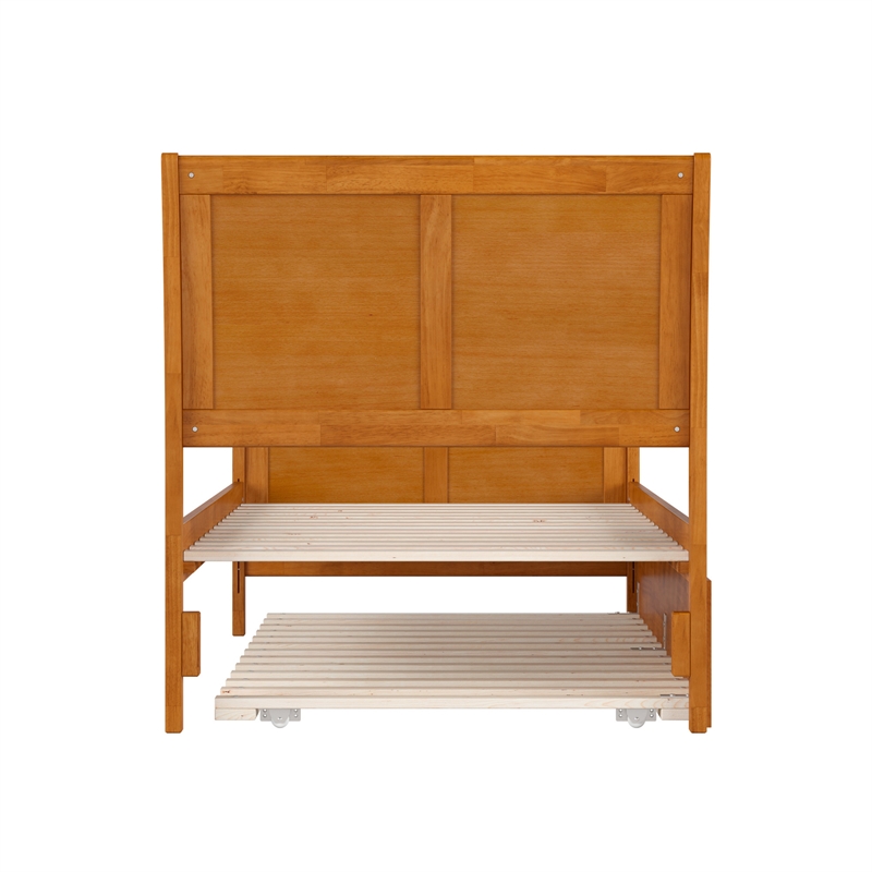 Portland Twin Wood Bed with Matching Footboard & Trundle in Light Toffee