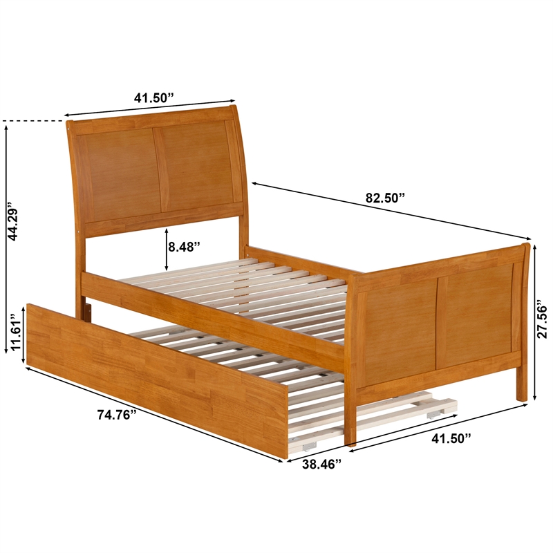 Portland Twin Wood Bed with Matching Footboard & Trundle in Light Toffee