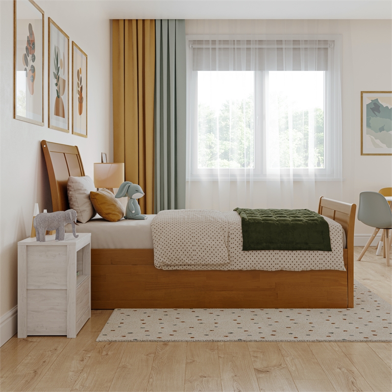 Portland Twin Wood Bed with Matching Footboard & Trundle in Light Toffee