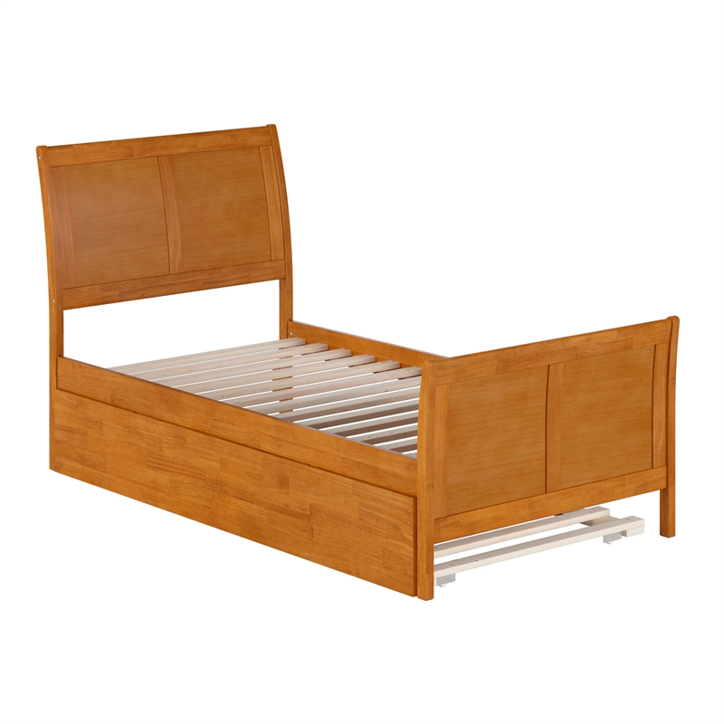 Portland Twin Wood Bed with Matching Footboard & Trundle in Light Toffee